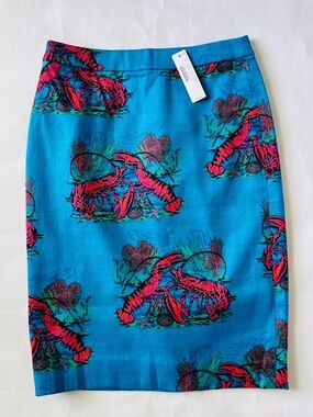 NWT J. Crew No 2 Pencil skirt in lobster print grasscloth size 0